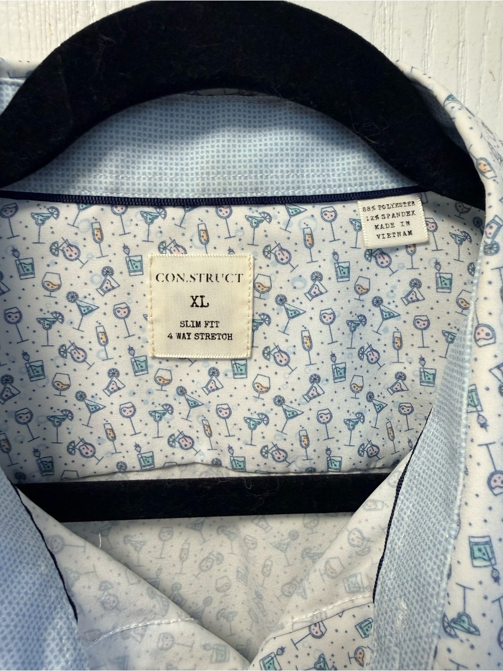 CON.STRUCT Slim Fit Light Blue Cocktail-Print Button-Down Shirt - XL